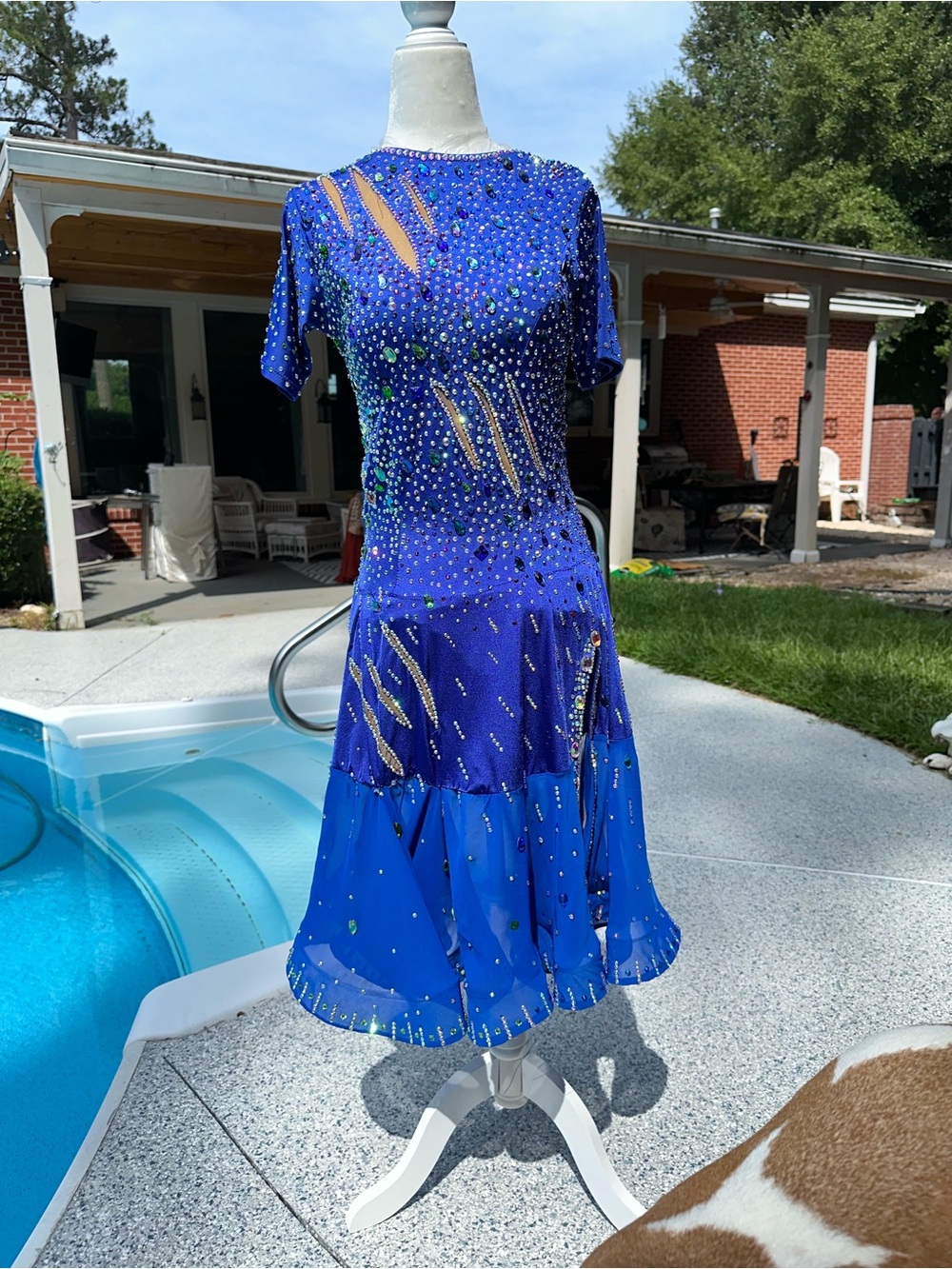 Ballroom Dance Rhythm Latin Royal Blue Short-Sleeve Ballroom Dance Dress